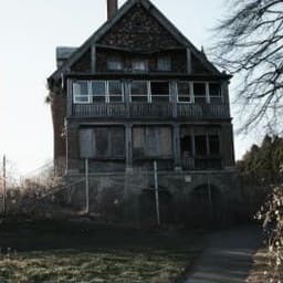 Before: vacant house with boarded-up windows
